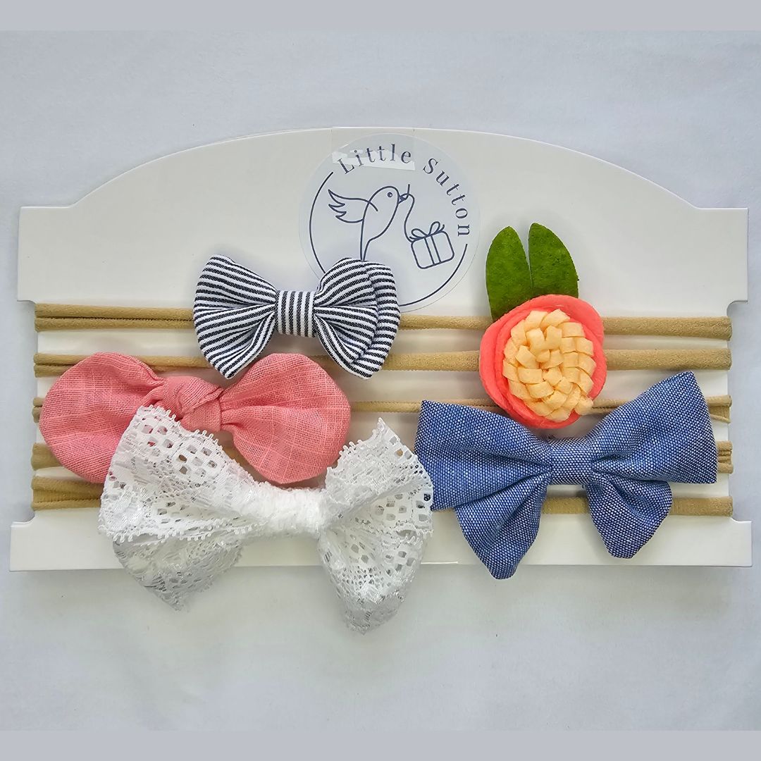 5 piece pink & blue headband set