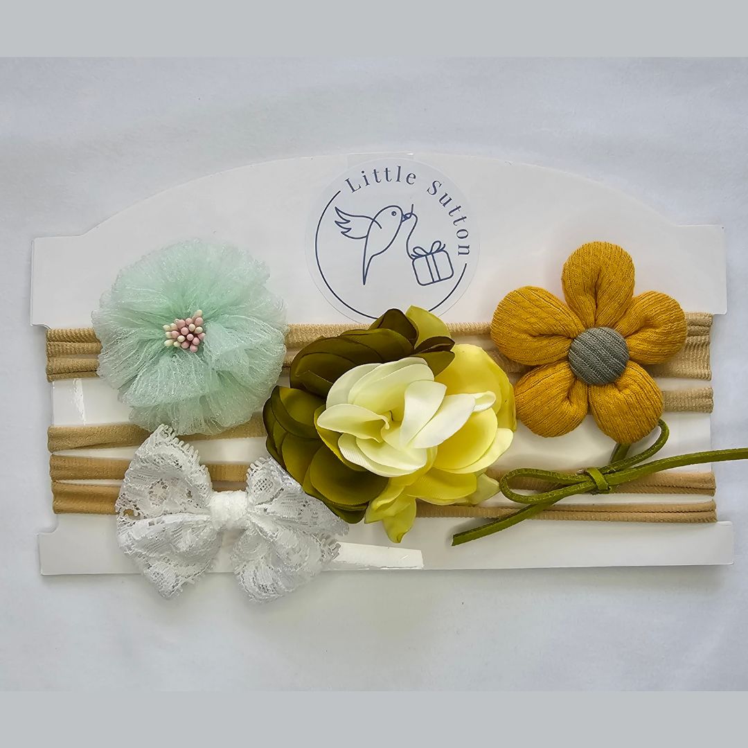 5 piece mustard & green headband set