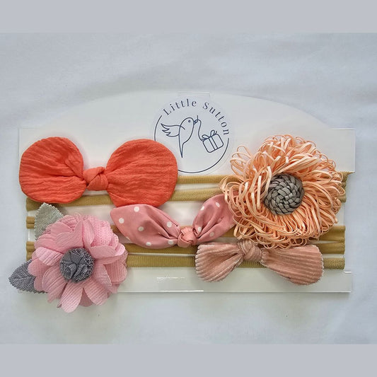 5 piece pink & gray headband set