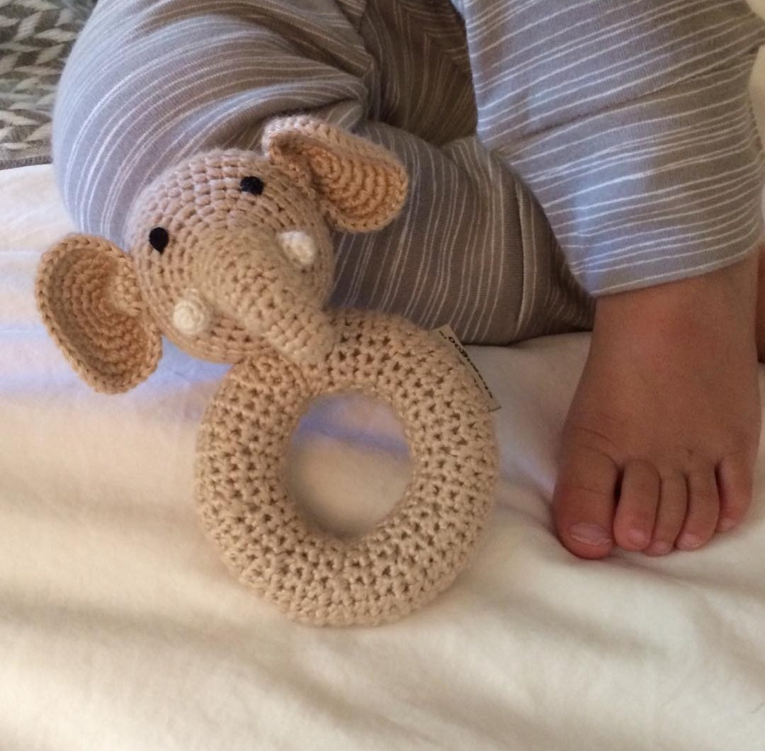 Elephant Ring Hand Crocheted Rattle