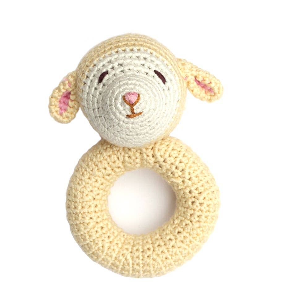 Lamb Ring Hand Crocheted Rattle