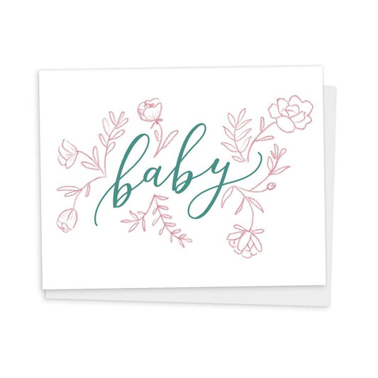 Greeting Card: Baby Calligraphy Florals, Gender Neutral